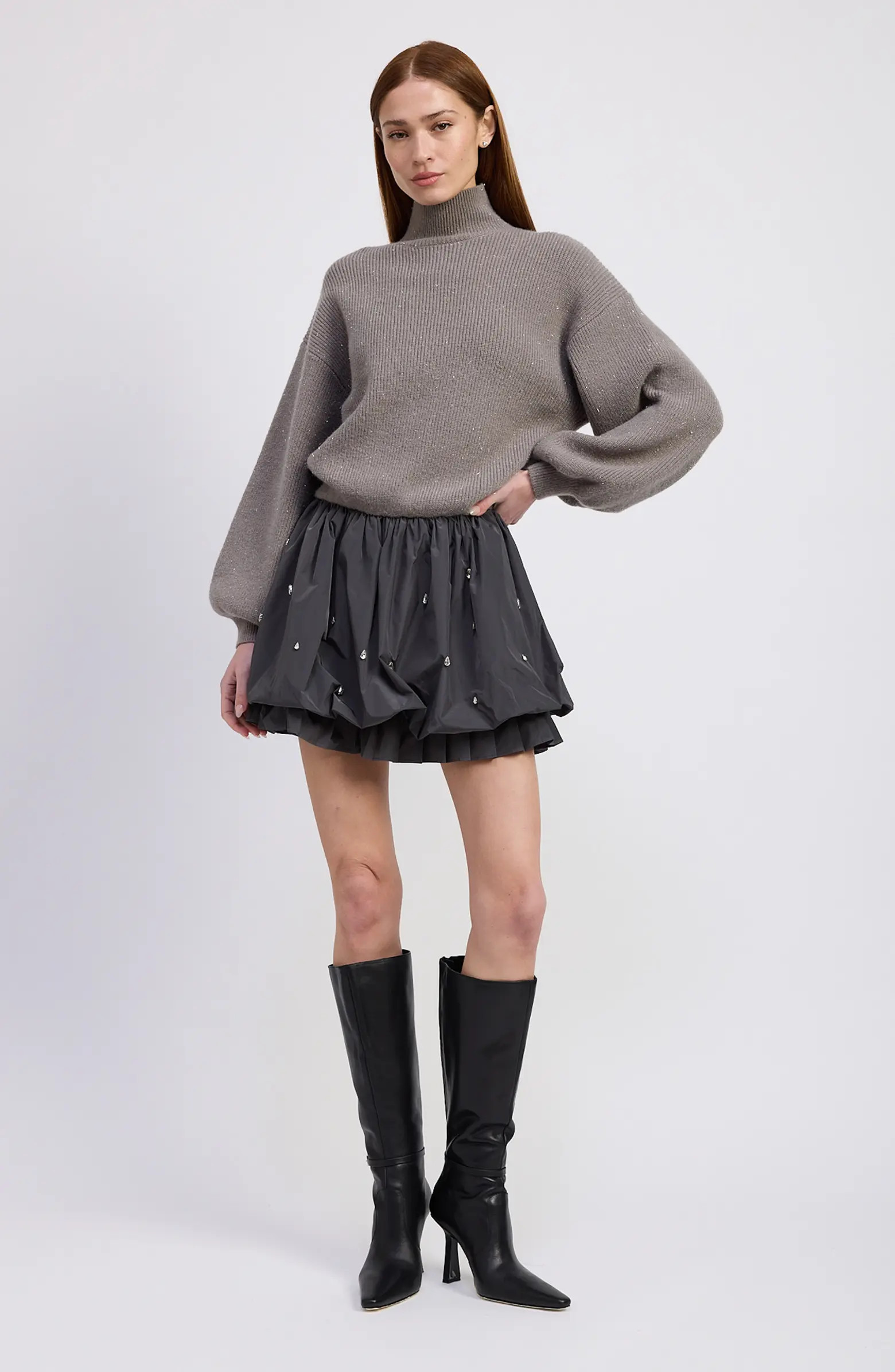 Florentina Long Sleeve Mixed Media Minidress | Nordstrom