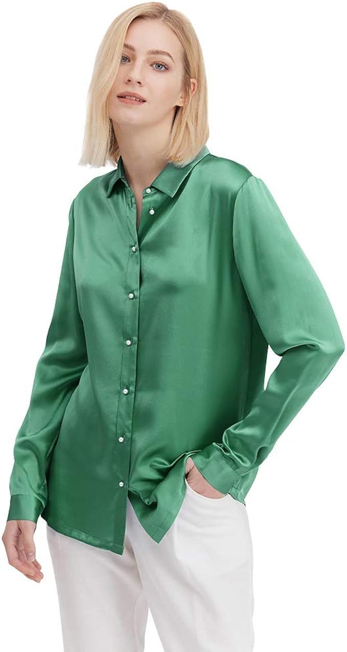 LilySilk Silk Shirts for Women Basic Formal Office Vintage Long Sleeve Pearl Button Down Silk Blo... | Amazon (US)