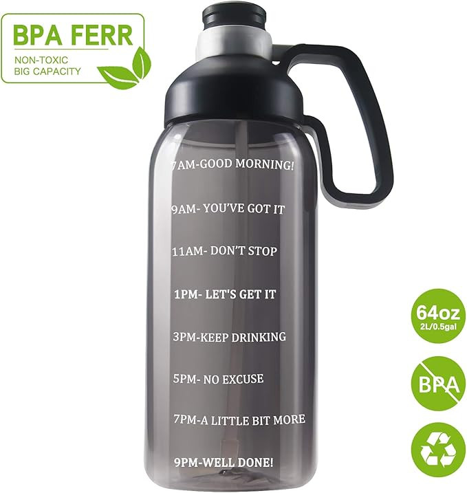 64 OZ Water Bottle with Straw, Motivational Water Bottle with Time Marker Clear Large Water Bottl... | Amazon (US)