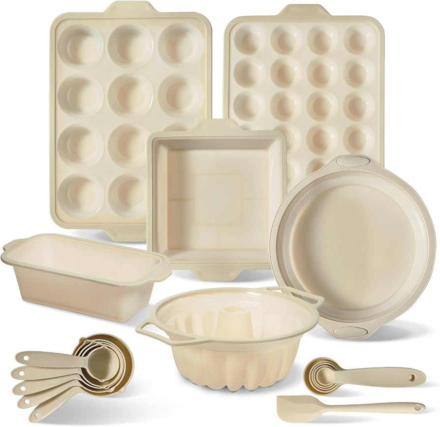 COOK WITH COLOR 17 Pc. Silicone Baking Pan Set - Non-Stick & Easy Clean Silicone Muffin Pans for ... | Amazon (US)
