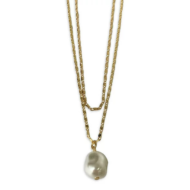 Time and Tru Gold Layered Drop Pearl Necklace - Walmart.com | Walmart (US)