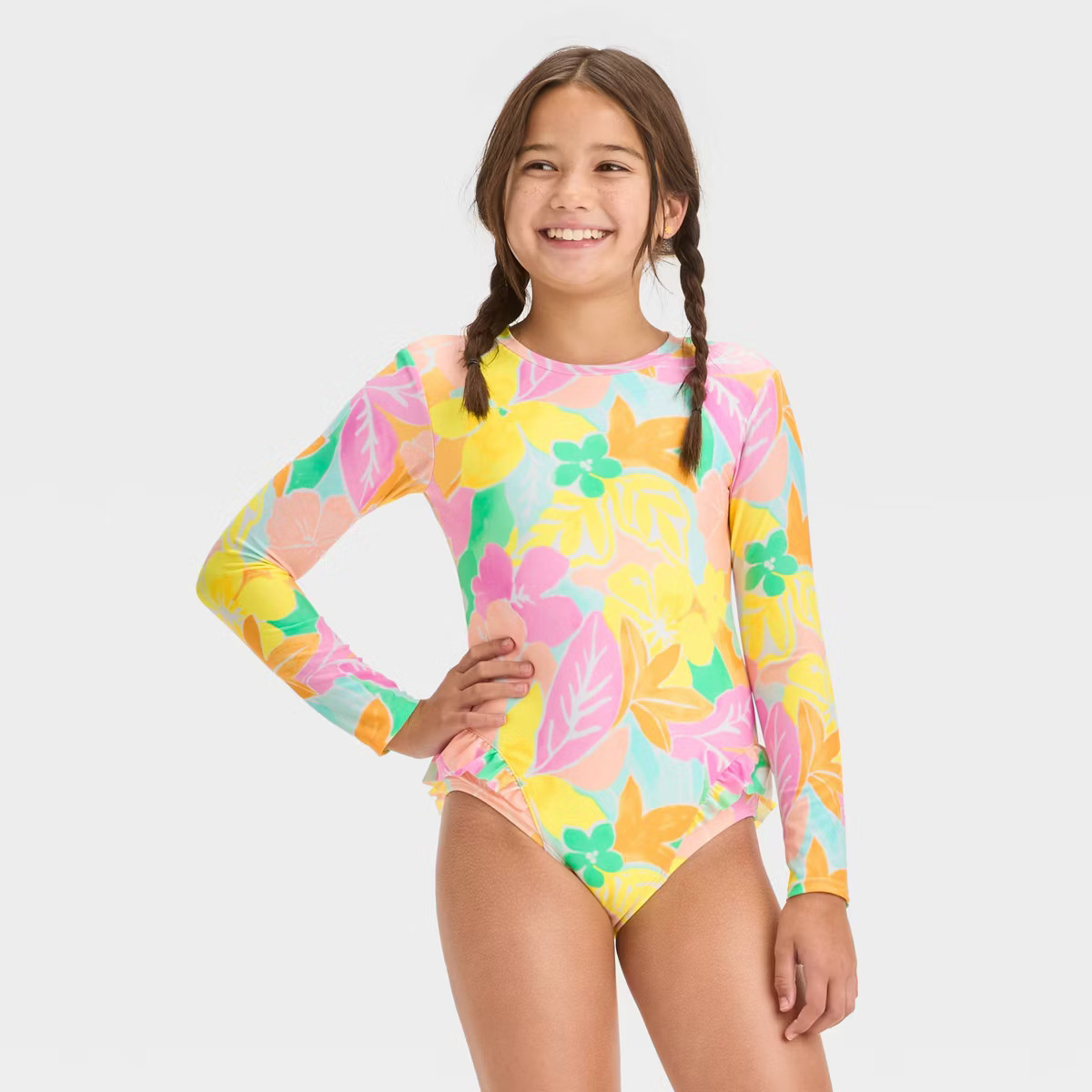 Girls' 'Tropic Darling' Floral Printed One Piece Rash Guard - Cat & Jack™ | Target