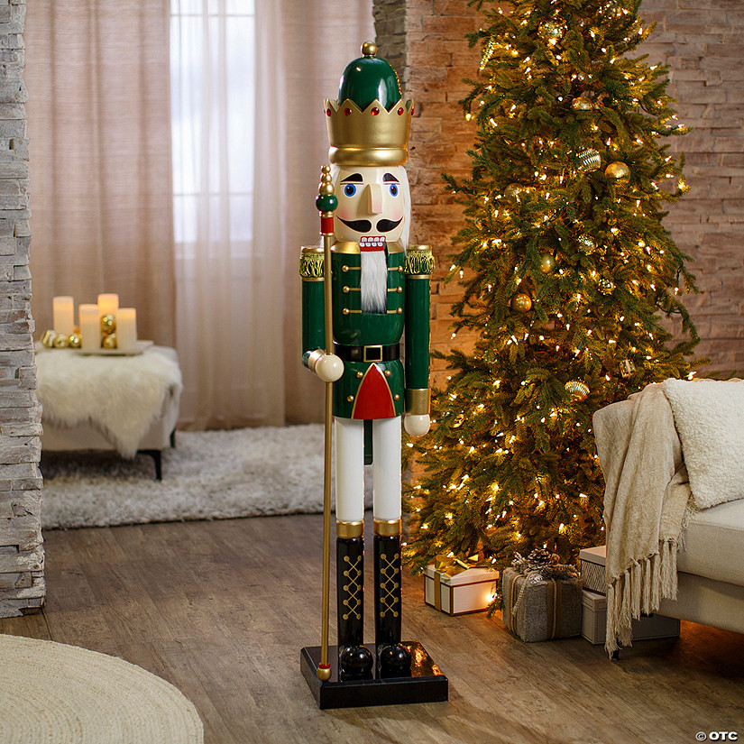 5 Ft. Giant Classic Green Wood Holiday Nutcracker with Scepter | Oriental Trading Company