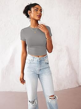 TECREW Womens Summer Short Sleeve Cute Crop Tops Casual Basic Crewneck Slim Fit T-Shirts | Amazon (US)