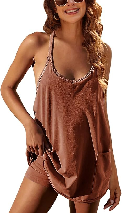 Women's Tennis Dress Workout Mini Dress Built-in Shorts Sleeveless Spaghetti Straps Golf Athletic... | Amazon (US)