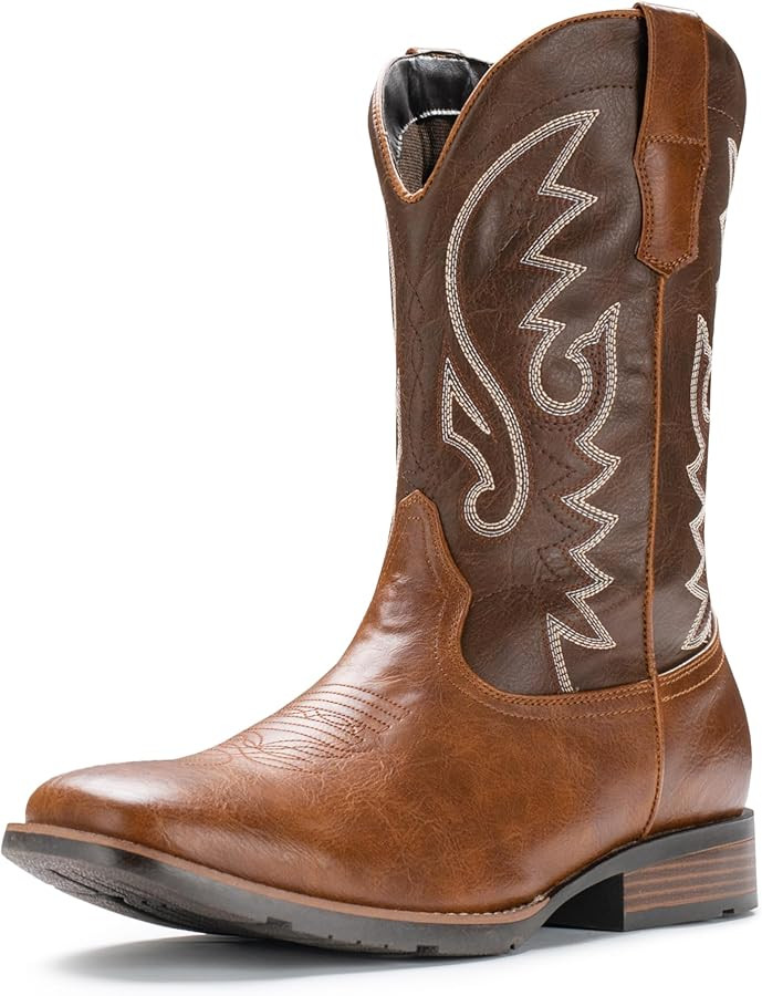 IUV Cowboy Boots For Men Western Boot Durable Fashionable Retro Classic Embroidered Pull On Slip ... | Amazon (US)