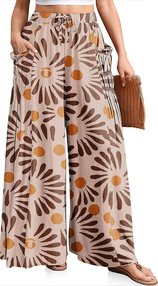 TARSE Women's Wide Leg Linen Pants Flowy Casual Palazzo Trousers | Amazon (US)
