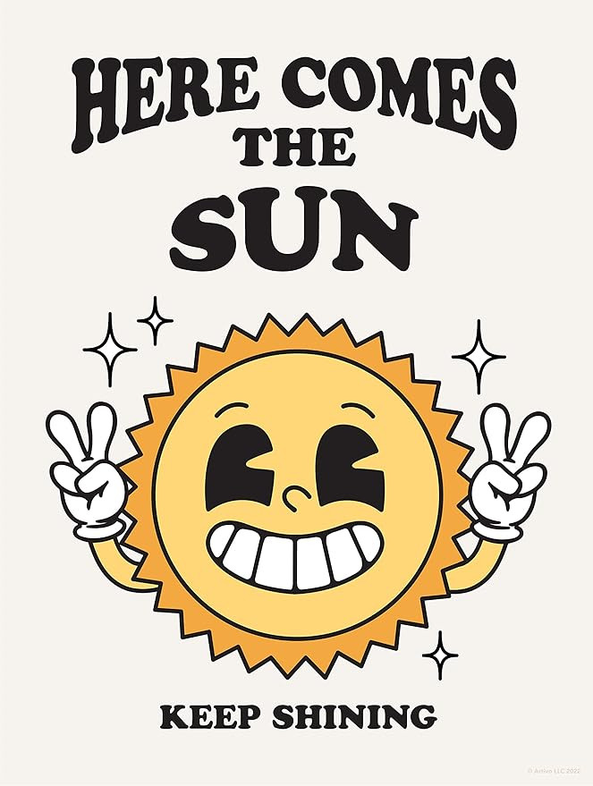 Retro Sun Poster Wall Art Print, Sunshine Cute Room Décor, Retro Aesthetic Poster, Positive Quot... | Amazon (US)