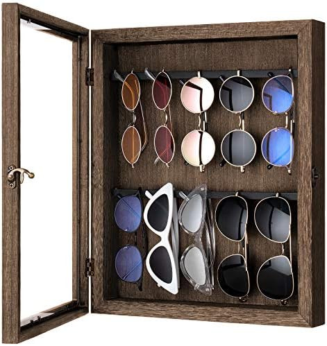 Mkono Sunglasses Organizer Storage Wall Mounted Eyeglasses Display Holder Box Rustic Wood Hanging... | Amazon (US)