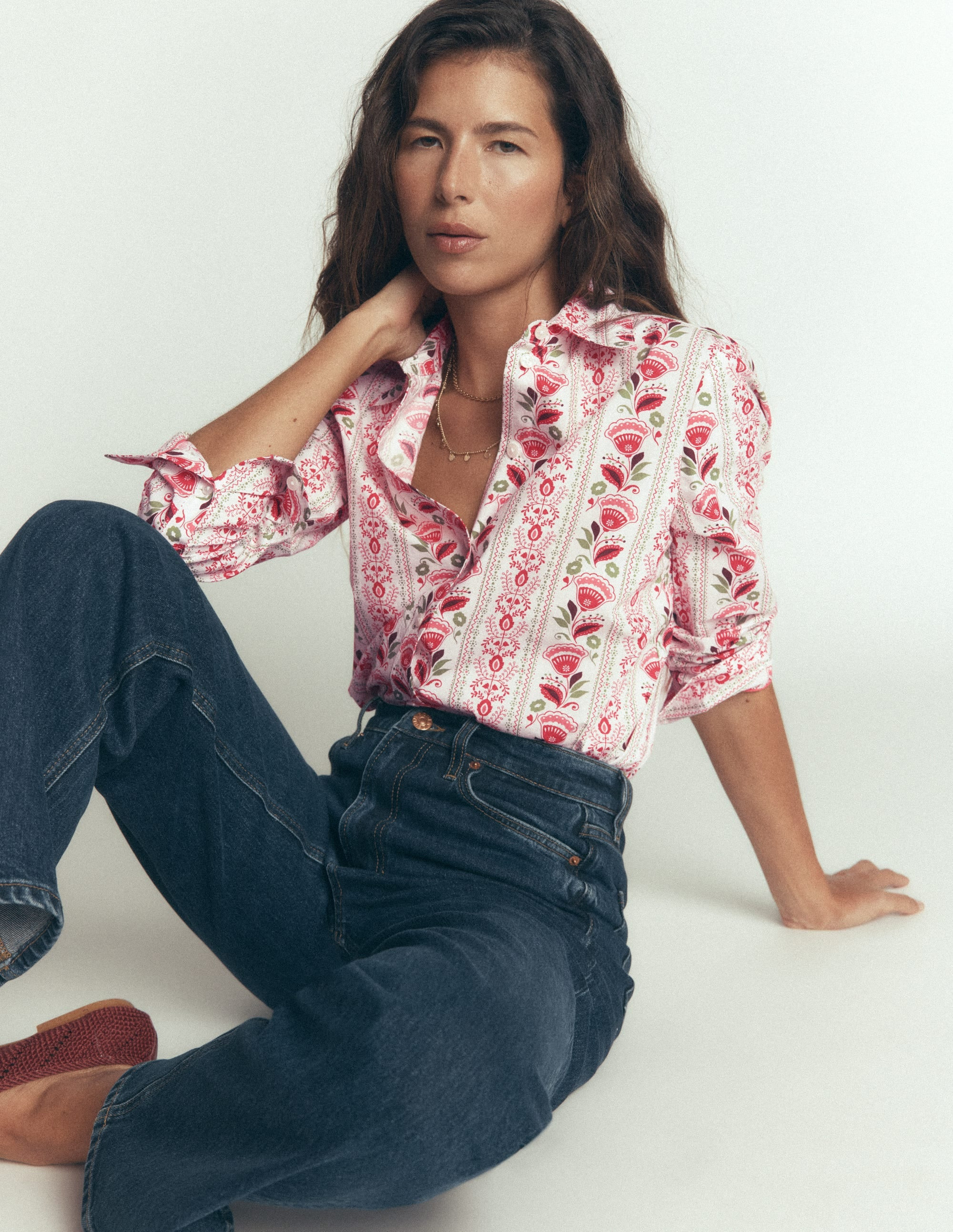 The New Sienna Cotton Shirt-Ivory, Petal Trail | Boden (US)