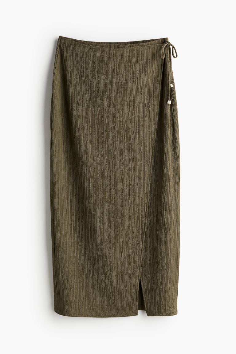 Crinkled Wrap Skirt - High waist - Midi - Dark khaki green - Ladies | H&M US | H&M (US + CA)