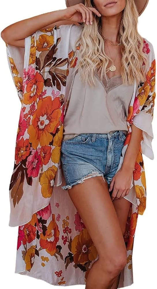 Dokotoo Womens 2023 Fashion Summer Print Kimono Casual Cardigans Loose Cover ups | Amazon (US)