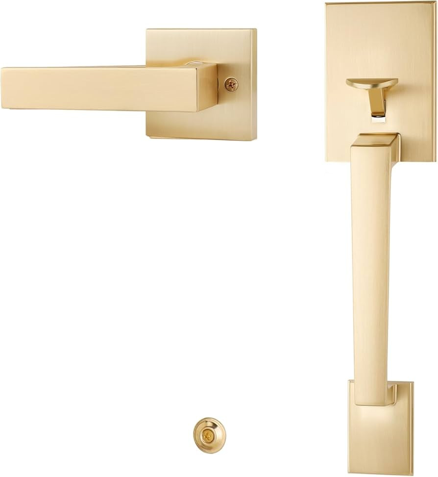 EHOMEWARE Front Door Handle No Lock, Brushed Gold Door Handle Exterior, Entry Door Handle Set, Re... | Amazon (US)