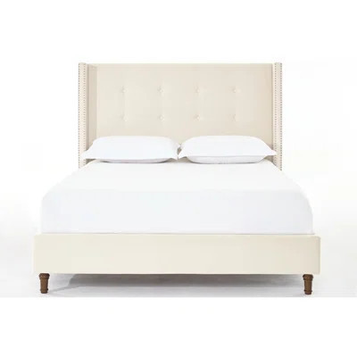 King Bed Frame With 54" High Velvet Upholstered Headboard, Hand Buttoned Tufting, Nailhead Trim Wingback, Metal Frame, No Box Spring, Simple Bedroom A | Wayfair North America