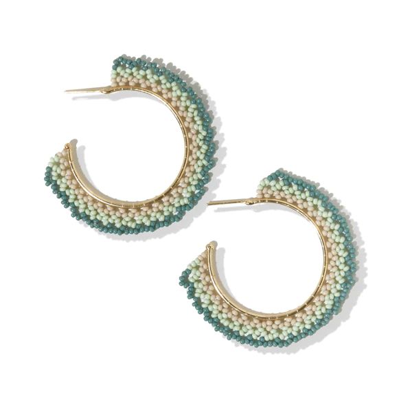 Teal Mint Ivory Crochet Hoop Post Earrings | INK+ALLOY
