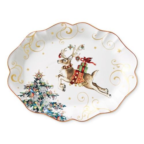 Twas the Night Before Christmas Reindeer Scalloped Oval Platter | Williams-Sonoma