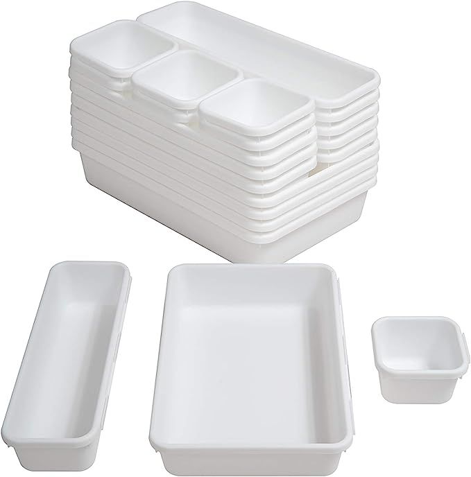 BYCY 18 Pcs White Drawer Organizers Trays Set Drawer Dividers for Kitchen Office Bathroom, Interl... | Amazon (US)