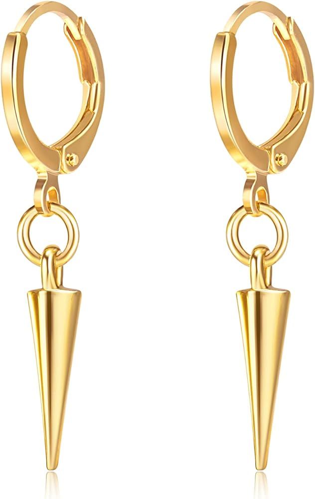 BYIA Huggie Dangle Hoop Earrings, 14K Gold Plated Cross Moon Star Shell Hollow Heart Evil Eye Lig... | Amazon (US)