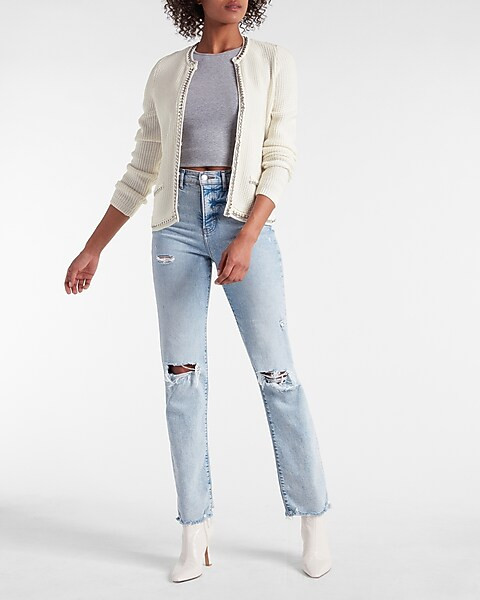 Chain Trim Sweater Jacket | Express