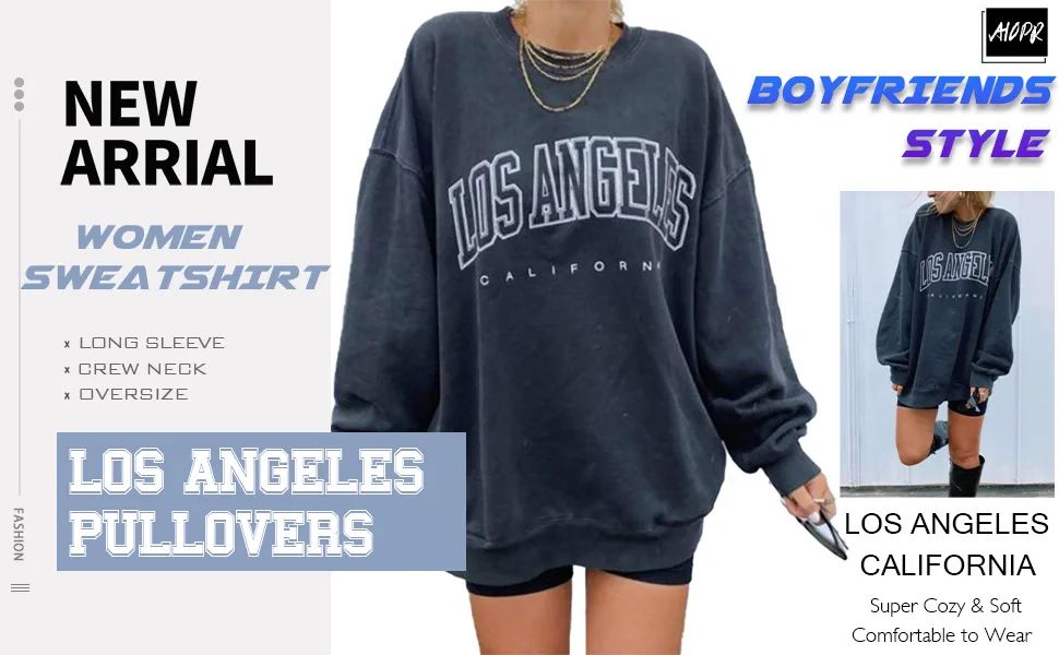 Women’s Oversized Sweatshirts Los Angeles California Hoodies Crewneck Long Sleeve Boyfriends Pu... | Amazon (US)