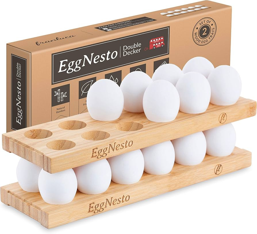 Franluca EggNesto Wooden Egg Holder Countertop, 2 Egg Trays – Rustic Chicken Egg Holder, Wooden... | Amazon (US)