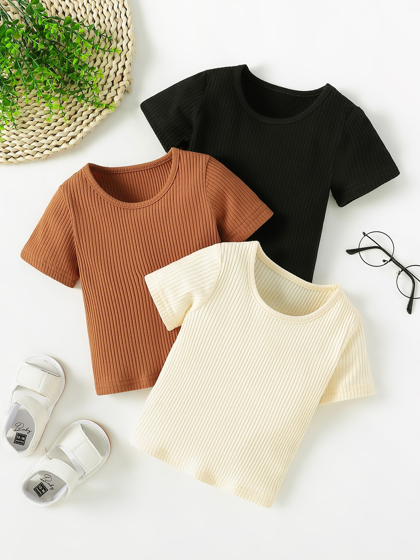 Baby 3pcs Ribbed Knit Tee | SHEIN