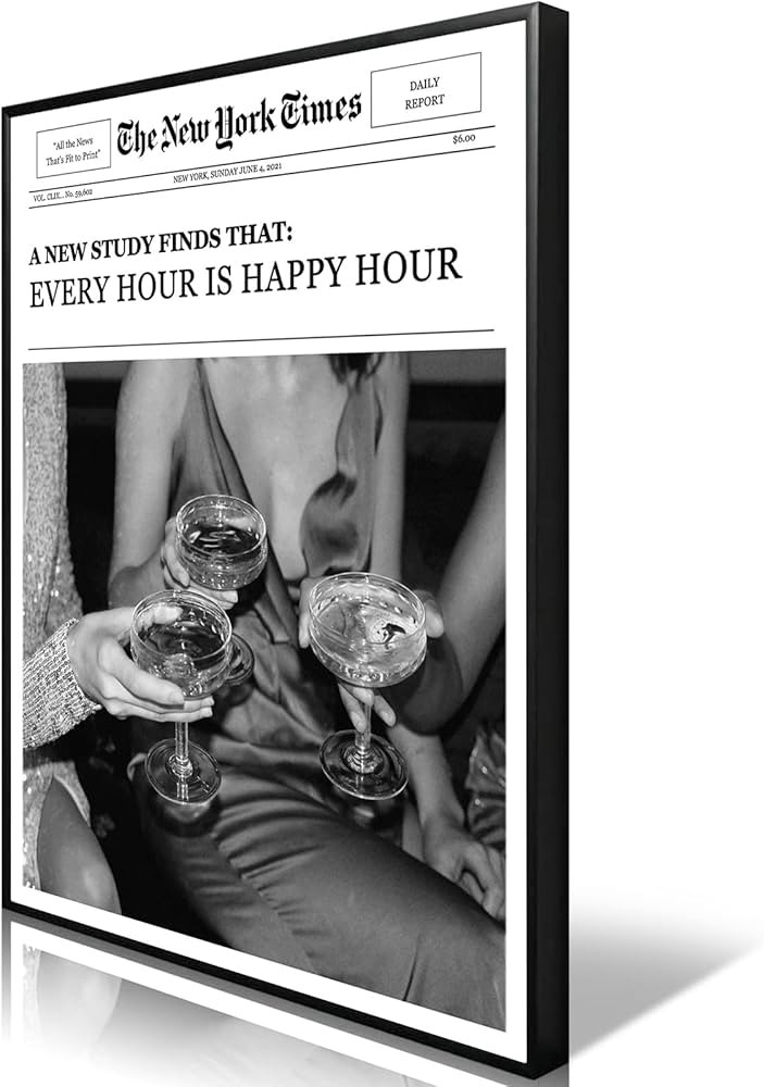 GAINOW Framed Vintage The New York Times Newspaper Canvas Wall Art Trendy Black White Girls Cockt... | Amazon (US)