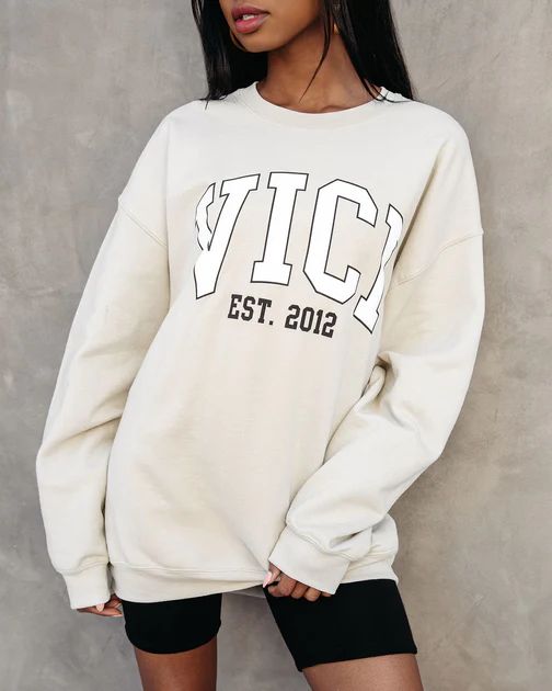 VICI Collegiate Oversized Sweatshirt - Tan | VICI Collection