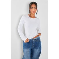 Petite White Premium Cotton Long Sleeve Fitted T-shirt | PrettyLittleThing US