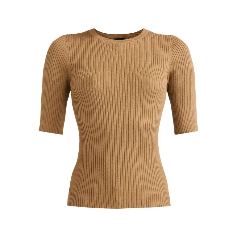 Scoop Women's Rib Knit Sweater with Elbow Length Sleeves, Lightweight, Sizes XS-XXL | Walmart (US)