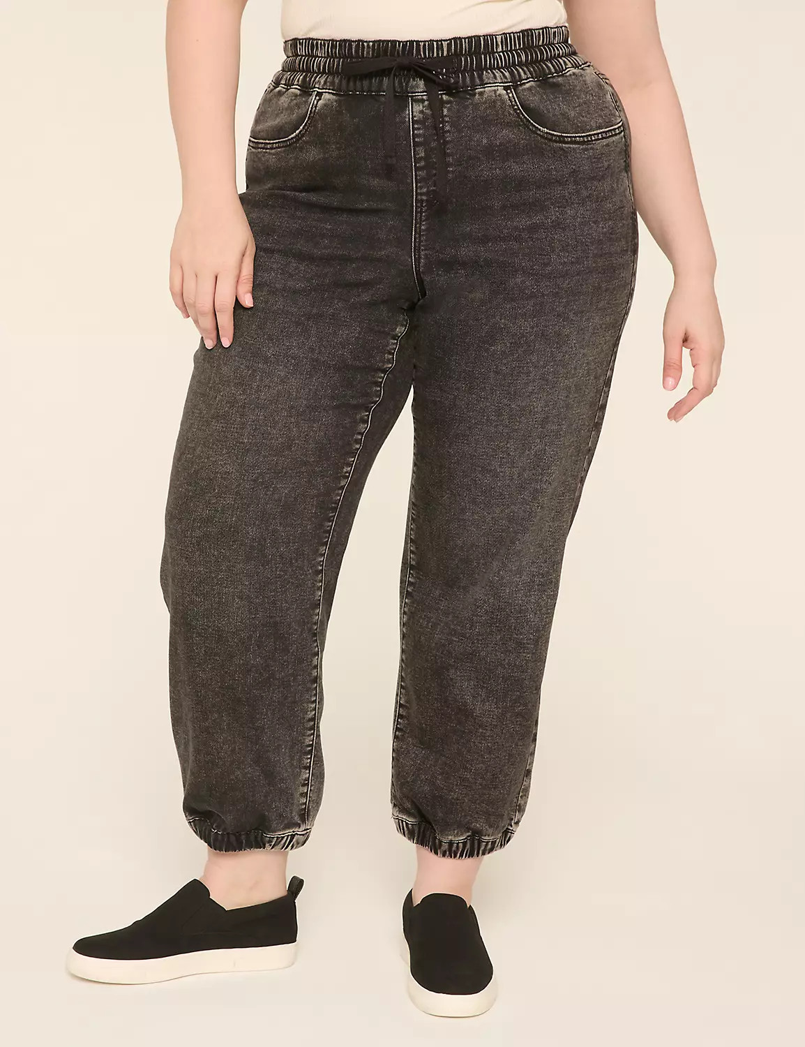 Pull-On Knit Denim Jogger - Black Wash | LaneBryant | Lane Bryant (US)