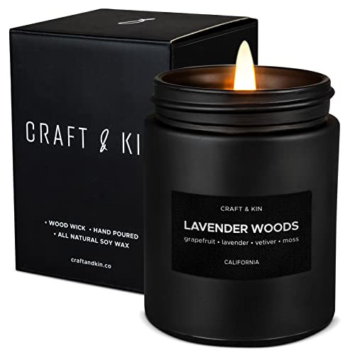 Craft & Kin Premium Lavender Woods Candle | Black Scented Candles for Men | Long Lasting with 45 Hour Burn Time, 7.6oz | Made with Soy | Aromatherapy at Home | Gifts for Men | Amazon (US)
