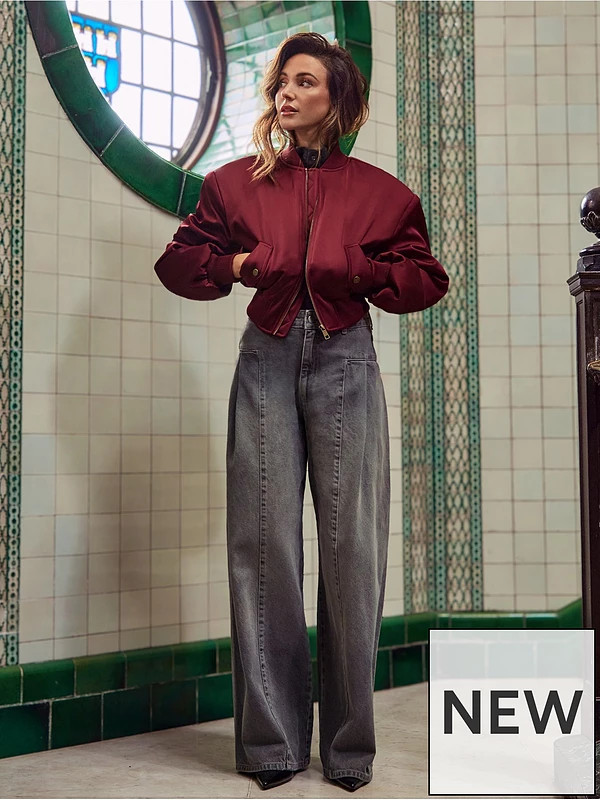 Michelle Keegan Structured Satin Bomber Jacket - Burgundy | Very (UK)