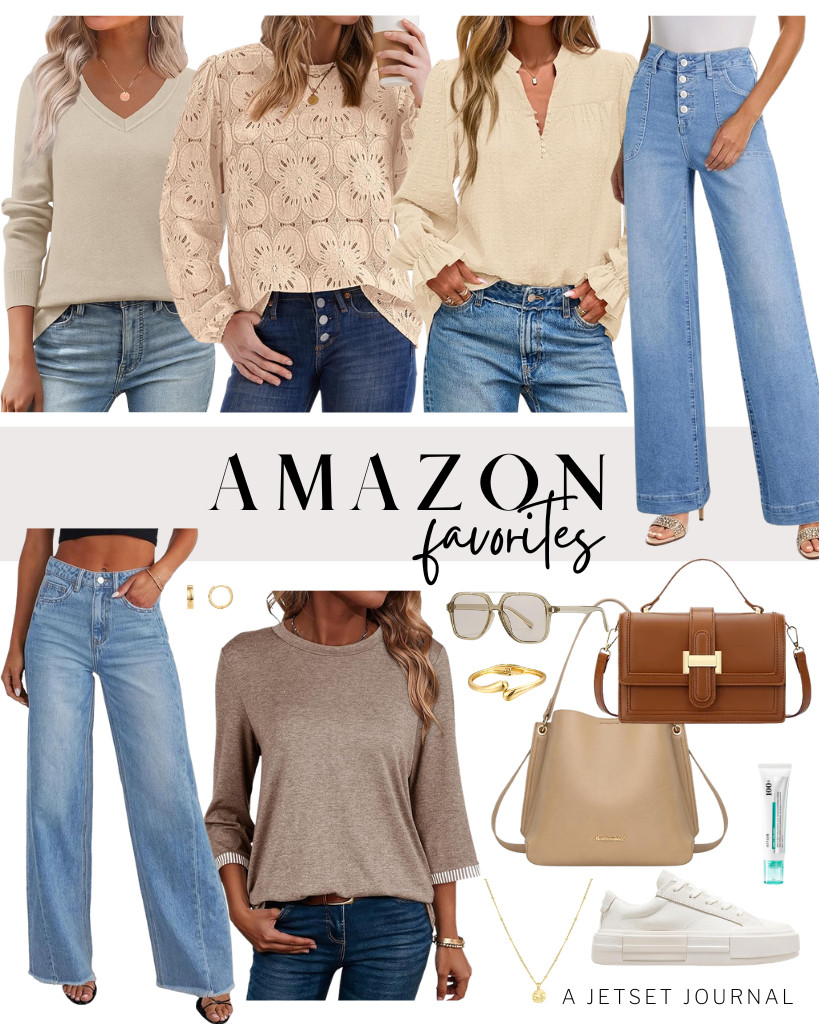 I can't get enough of this week's collection of Amazon favorites.

One of my top picks is the V-neck button-down blouse from BTFBM. It pairs perfectly with PRETTYGARDEN wide-leg jeans and white low-top sneakers. For a cozy look, I like to add a Montana West purse and a trendy gold necklace. 

 #LTKSeasonal #LTKSaleAlert #LTKTravel