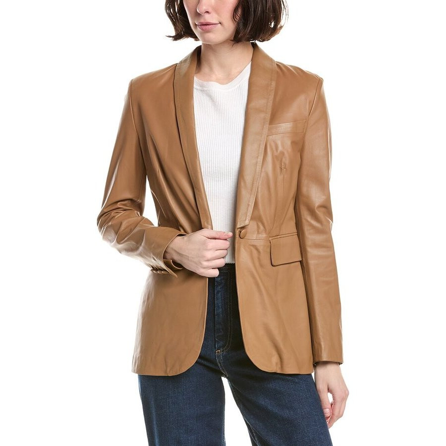 Eleventy Womens Camel Leather Tailored Blazer | Jomashop.com & JomaDeals.com