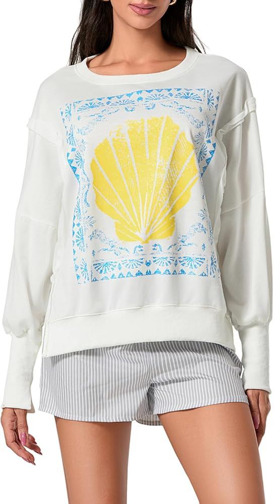 Amiblvowa Oversized Graphic Sweatshirt for Women Y2k Long Sleeve Drop Shoulder Crewneck Shirt Top... | Amazon (US)