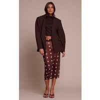 Chocolate Mesh Polka Dot Midi Skirt | PrettyLittleThing UK