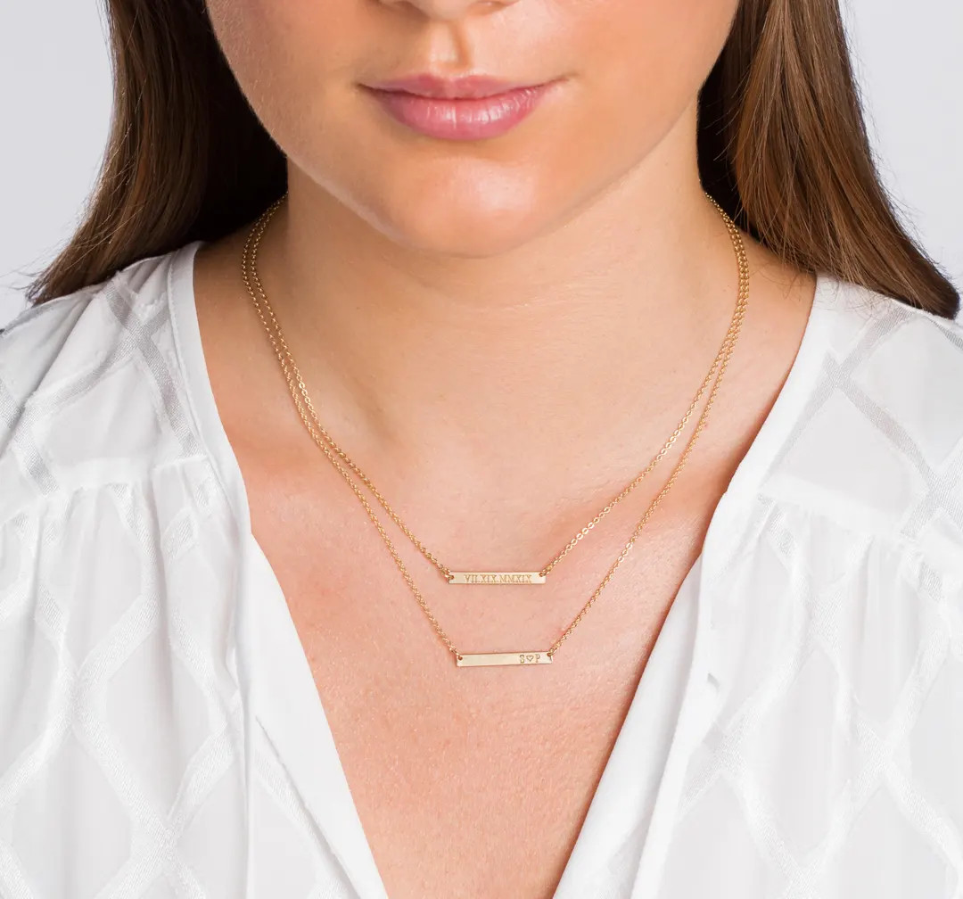 Skinny MINI Bar Necklace, Personalized Gold Bar, Customized Gold Bar Necklace, Silver, Gold or Ro... | Etsy (US)