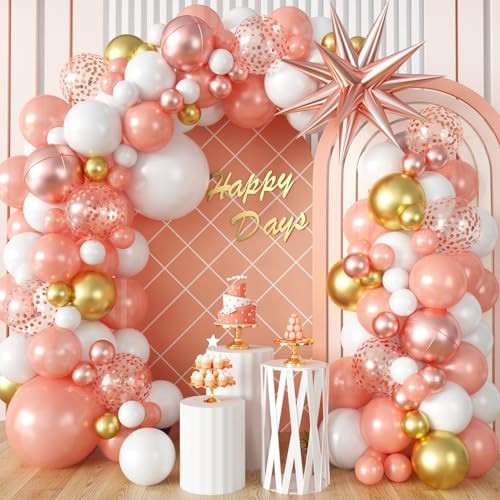 97Pcs Rose Gold Balloon Garland Arch Kit Rose Gold White Balloons Garland Kit with Metallic Starburst Foil Balloon Birthday Party Balloons for Girls Women Hen Bridal Wedding Engagement Decorations | Amazon (US)