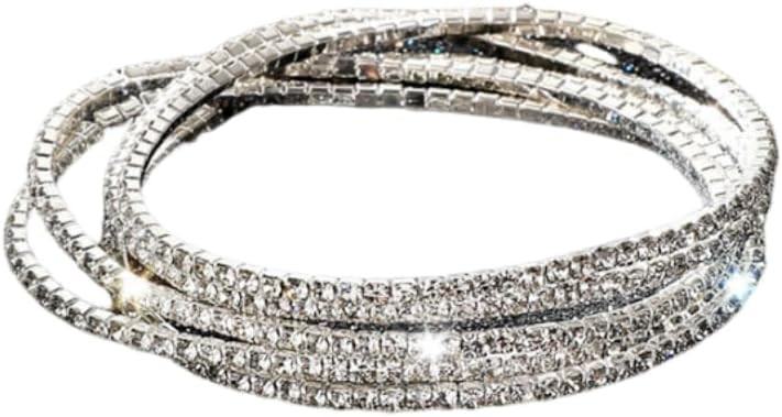 DATOA 10Pcs Sparkling Rhinestone Stretch Tennis Bracelets Set Fashion Stackable Crystal Elastic B... | Amazon (US)