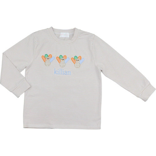 Khaki Knit Stripe Applique Turkey Shirt - Shipping Late October | Cecil and Lou