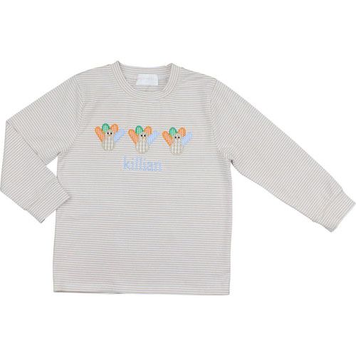 Khaki Knit Stripe Applique Turkey Shirt - Shipping Late October | Cecil and Lou