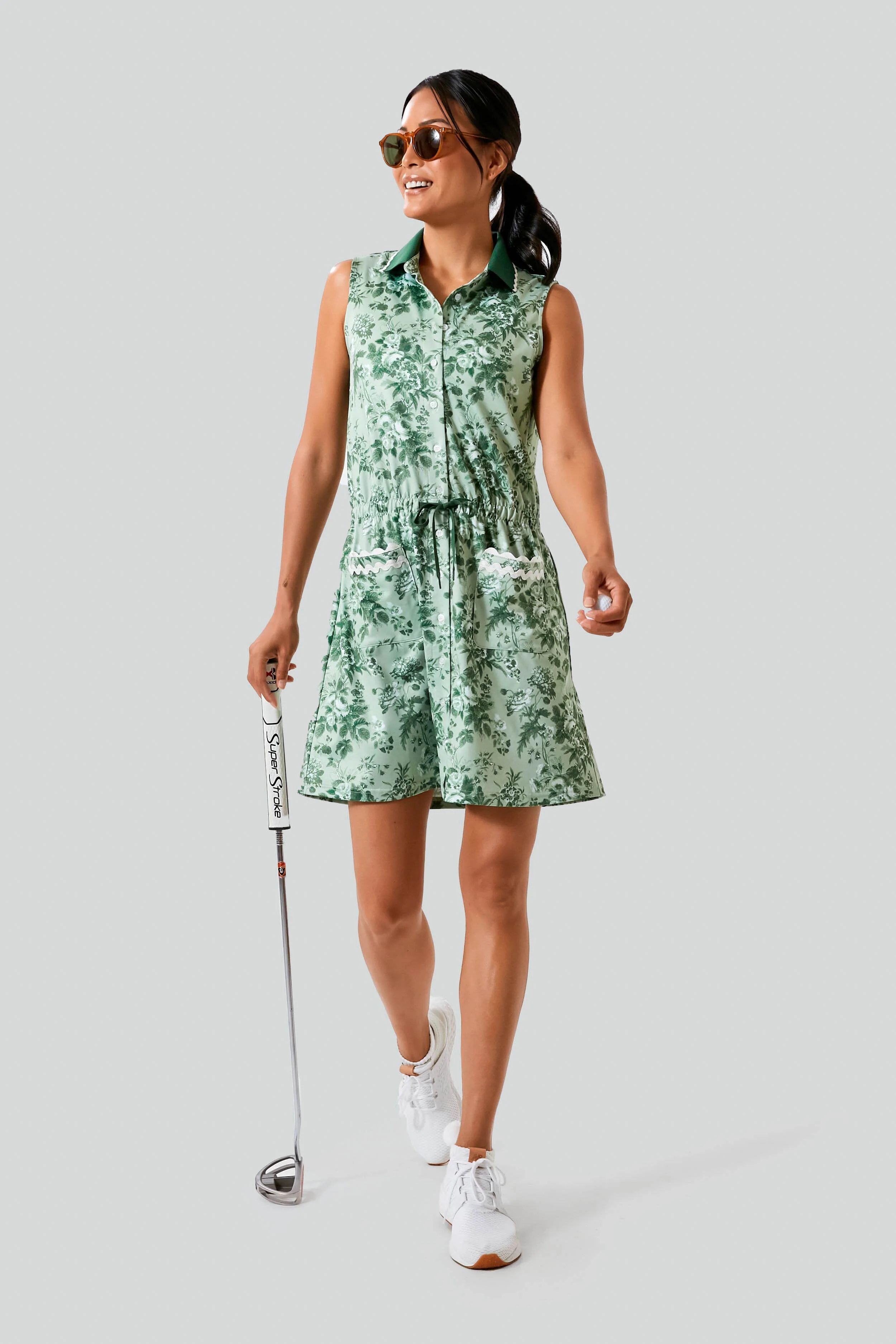 Green Bouquet and White Ric Rac Sleeveless Golf Dress | Tuckernuck (US)