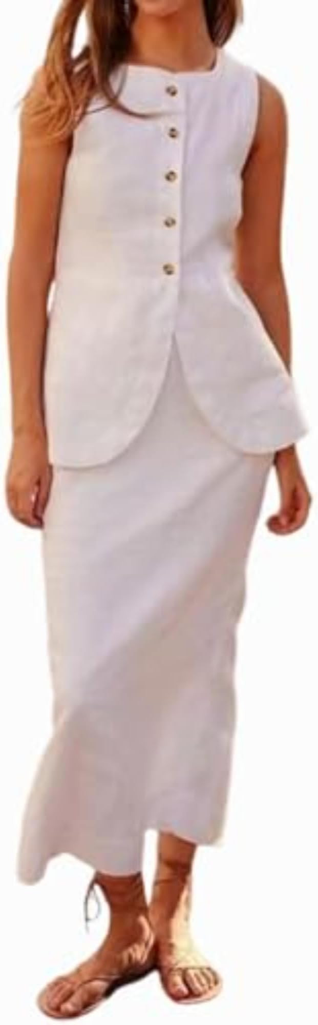 Old Money Two Piece Set - Boho Maxi Skirt & Linen Vest for Women Summer Going Out | Amazon (US)