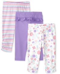 Baby Girls Striped And Ruffle Knit Leggings 3-Pack | The Children's Place  - IRIS POP | The Children's Place