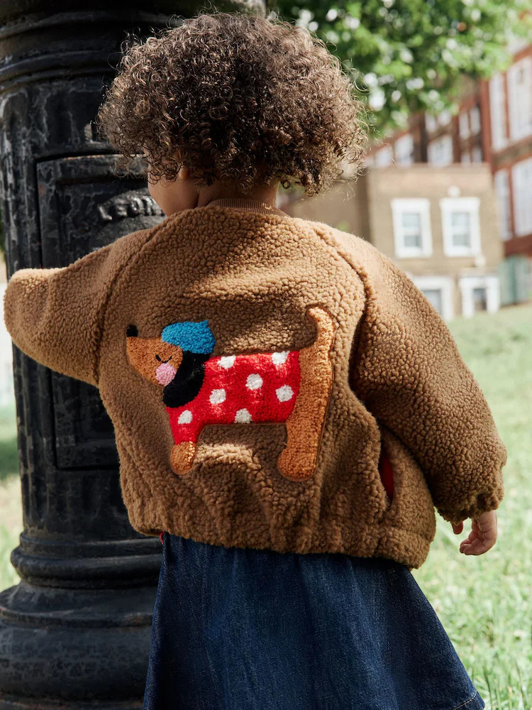 Buy Brown Sausage Dog Borg Fleece Bomber Jacket (3mths-8yrs) from Next USA | Next US