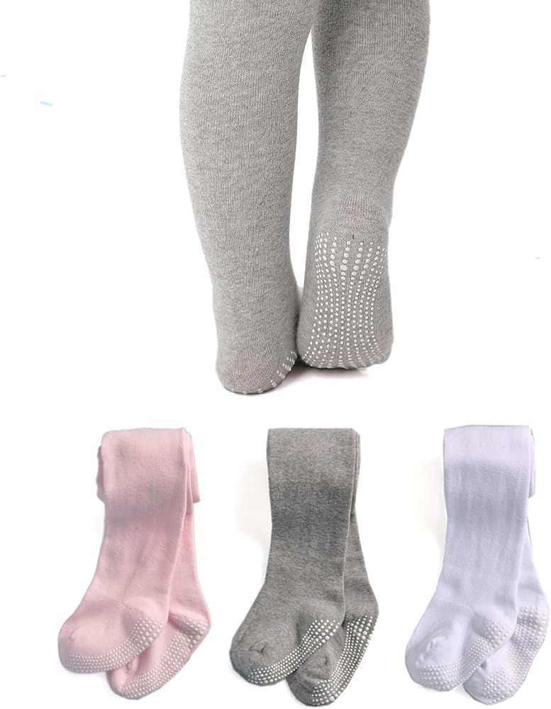 EPEIUS Baby Tights Baby Girls Non-Slip Plain/Ribbed Leggings Seamless Cotton Stockings Pantyhose ... | Amazon (US)
