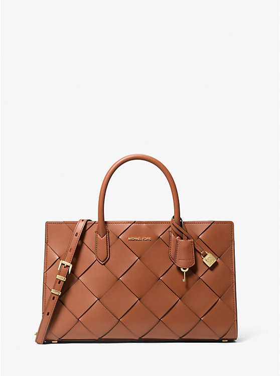 Scarlett Medium Woven Leather Satchel | Michael Kors US