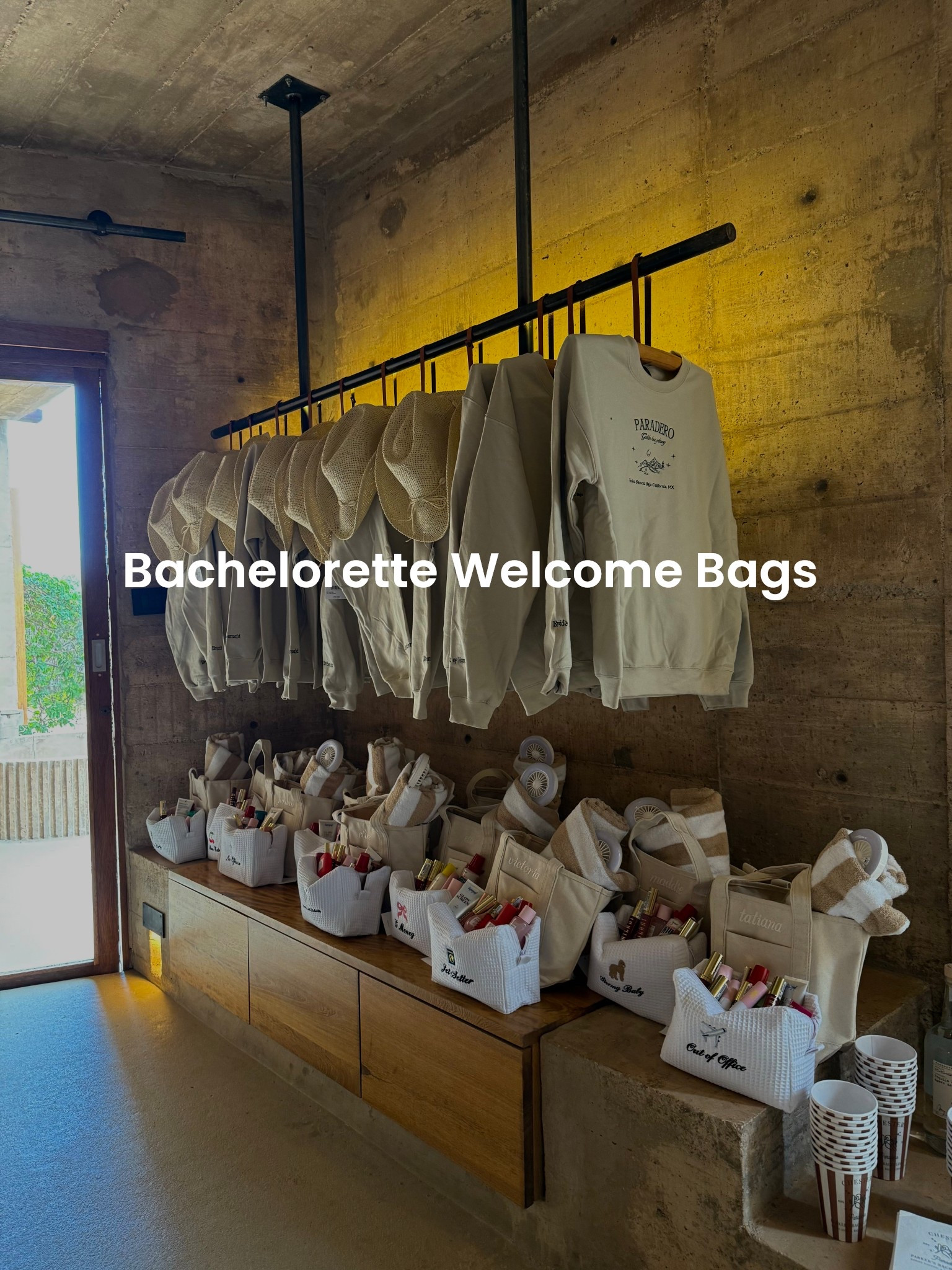 Details on my wellness-y Bach welcome bags! 🤍 

** Toiletry bags from Abbode on IG 
**Custom crew necks from Margaretandloom on IG 