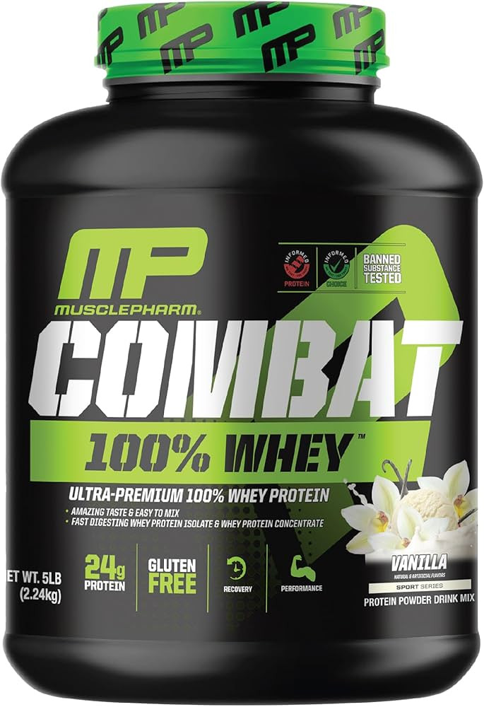 MusclePharm Combat 100% Whey Protein Powder, Vanilla Flavor, Fast Recovery & Muscle Gain with Whe... | Amazon (US)